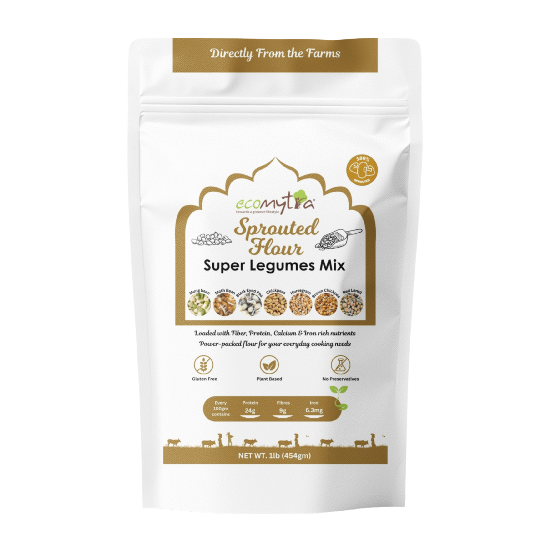 Ecomytra Organic Super Legumes Mix Sprouted Flour (1 lbs)